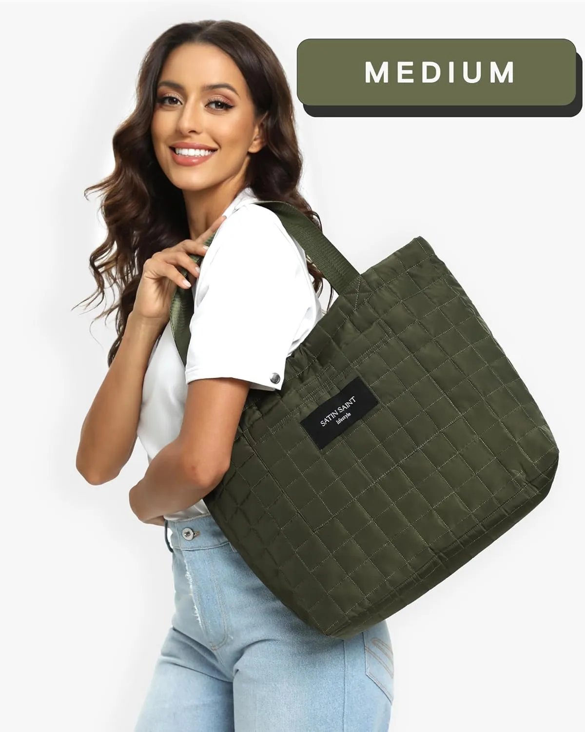 SATINSAINT Large Tote Travel Bag for Women, Lightweight Quilted Carry-All Shoppers Tote for Travel, Work, Gym and Casual Use