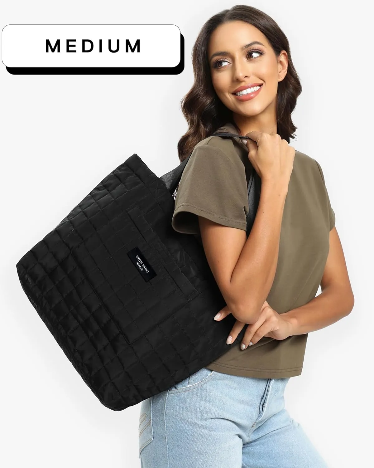 SATINSAINT Large Tote Travel Bag for Women, Lightweight Quilted Carry-All Shoppers Tote for Travel, Work, Gym and Casual Use