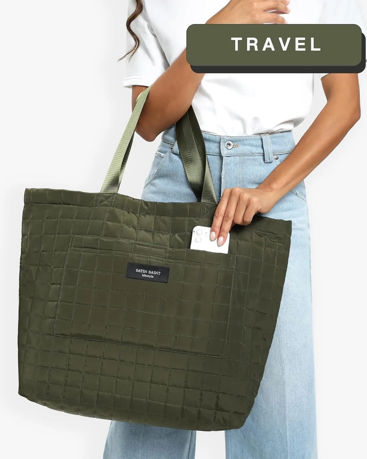 SATINSAINT Large Tote Travel Bag for Women, Lightweight Quilted Carry-All Shoppers Tote for Travel, Work, Gym and Casual Use