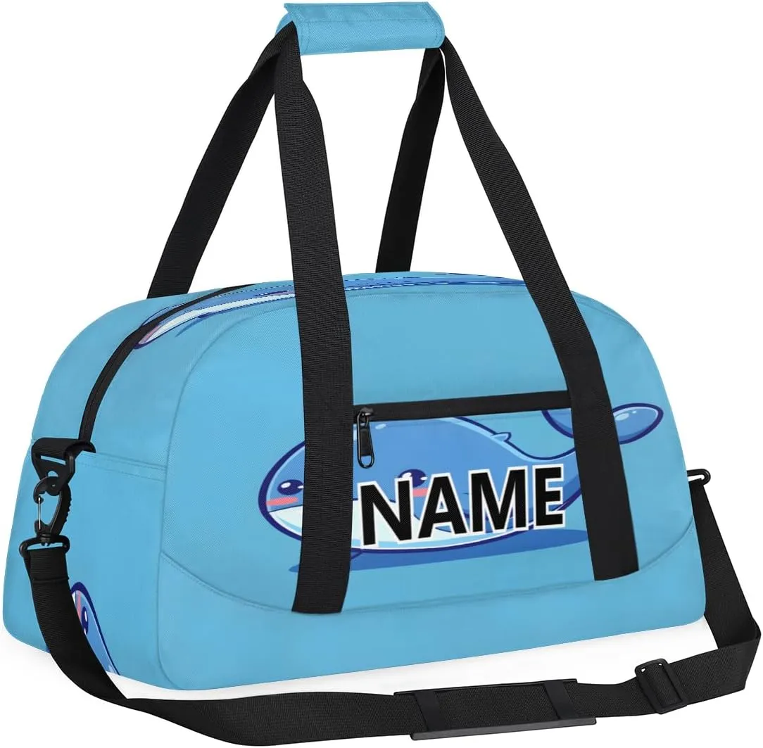 Sea Fish Whales Custom Small Gym Bag 18 inch for Women Men Personalized Cute Whales Carry On Overnight Weekender Bag for Travel Work Dance Sport