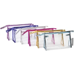 Sea Team 6-Pack Transparent Waterproof Cosmetic Bags with Zipper, Clear Vinyl Plastic Makeup Bags, Portable Travel Toiletry Pouch, Organizer, Pencil Case (Colorful, Small/8.9")