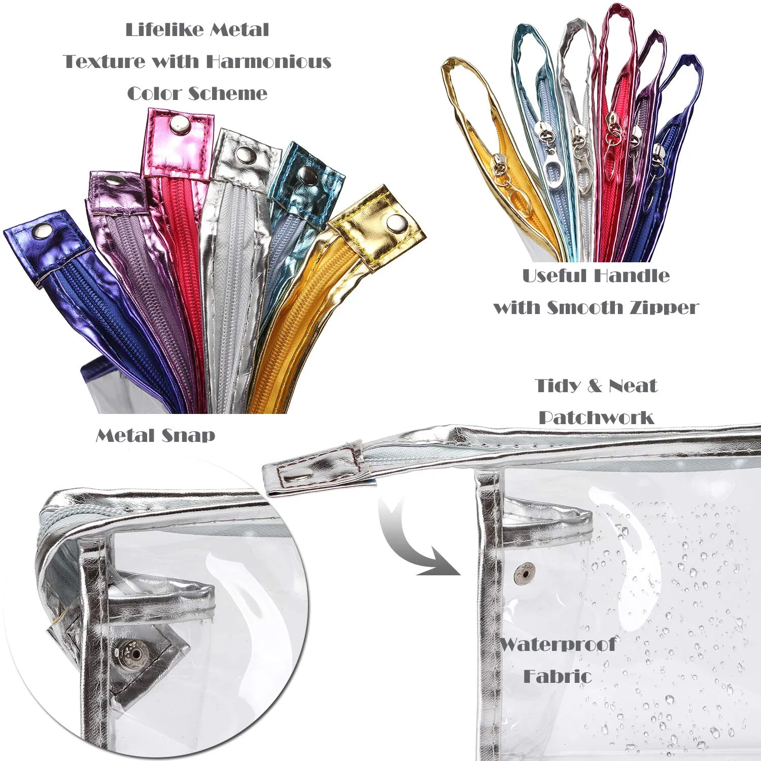 Sea Team 6-Pack Transparent Waterproof Cosmetic Bags with Zipper, Clear Vinyl Plastic Makeup Bags, Portable Travel Toiletry Pouch, Organizer, Pencil Case (Colorful, Small/8.9")