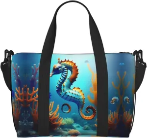 Seabed coral seahorse Women's Hand-held Crossbody Travel Bag, Casual Handbag with Zipper, Suitable for Work, Travel, Fitness, Travel