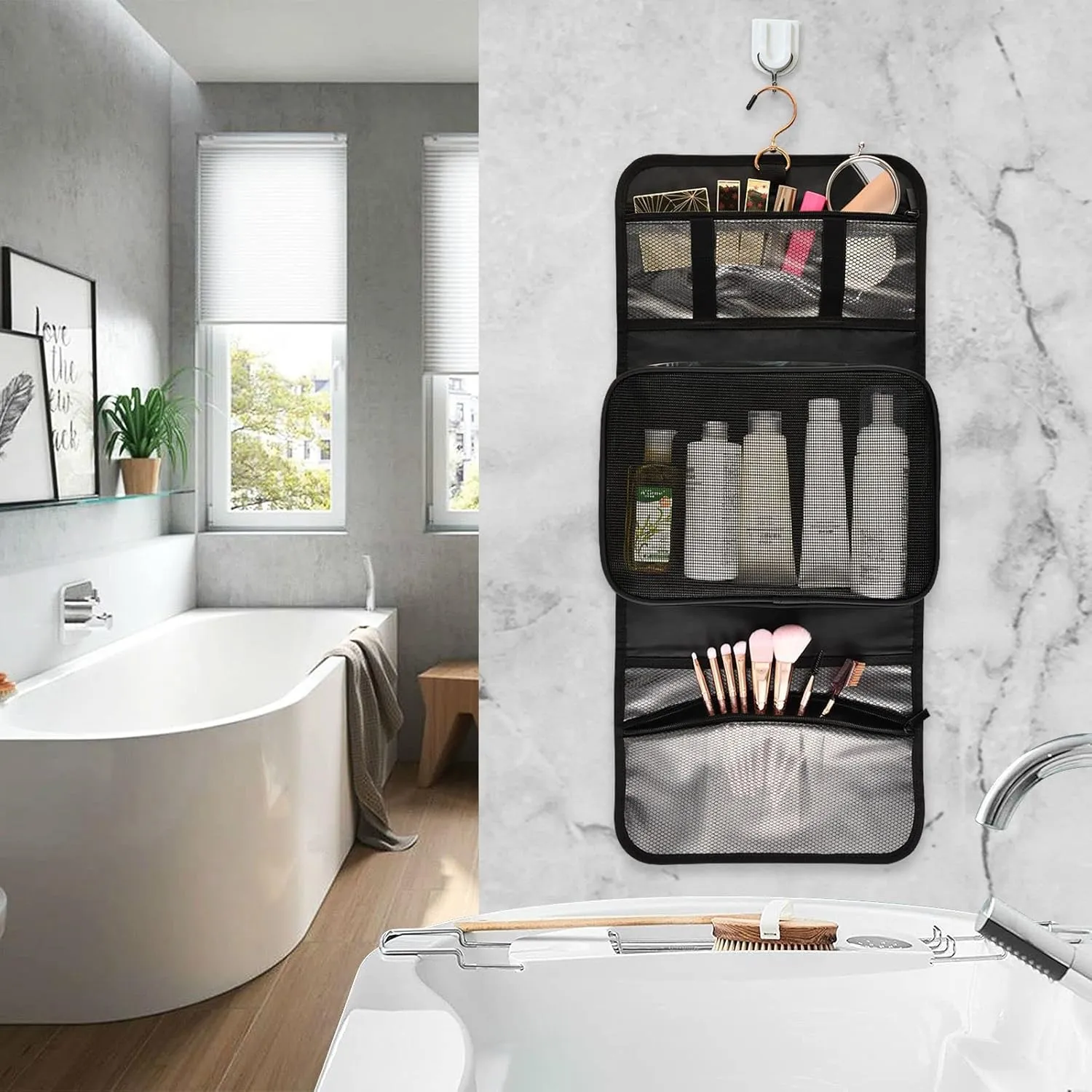 Seamless Yellow Construction Machinery Trucks, Crane, Loader on Dark 1 PC Hanging Toiletry Wash bag Portable Makeup Organizer Brush Storage Case Portable Travel Cosmetic with Hook