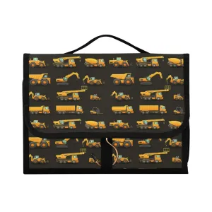 Seamless Yellow Construction Machinery Trucks, Crane, Loader on Dark 1 PC Hanging Toiletry Wash bag Portable Makeup Organizer Brush Storage Case Portable Travel Cosmetic with Hook