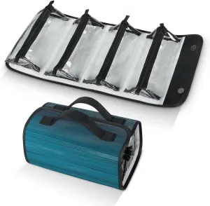 Seashell Travel Toiletry Bag for Women, 4 in 1 Roll Up Makeup Cosmetic Bag With 4 Removable PVC Zipper Pouch
