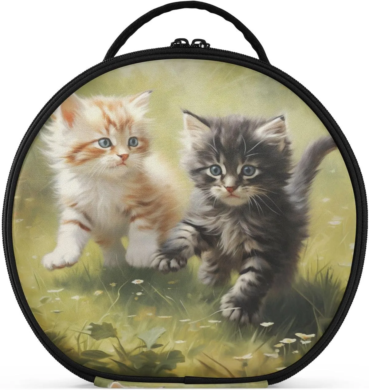 senya Round Cosmetic Pouch Travel Makeup Train Case Cat Kitten Makeup Organizer Bag with Adjustable Dividers Portable for Cosmetics Makeup Brushes Toiletry Jewelry Accessories