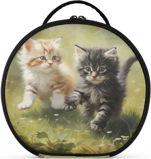 senya Round Cosmetic Pouch Travel Makeup Train Case Cat Kitten Makeup Organizer Bag with Adjustable Dividers Portable for Cosmetics Makeup Brushes Toiletry Jewelry Accessories