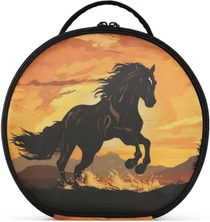 senya Round Cosmetic Pouch Travel Makeup Train Case Horse Makeup Organizer Bag with Adjustable Dividers Portable for Cosmetics Makeup Brushes Toiletry Jewelry Accessories