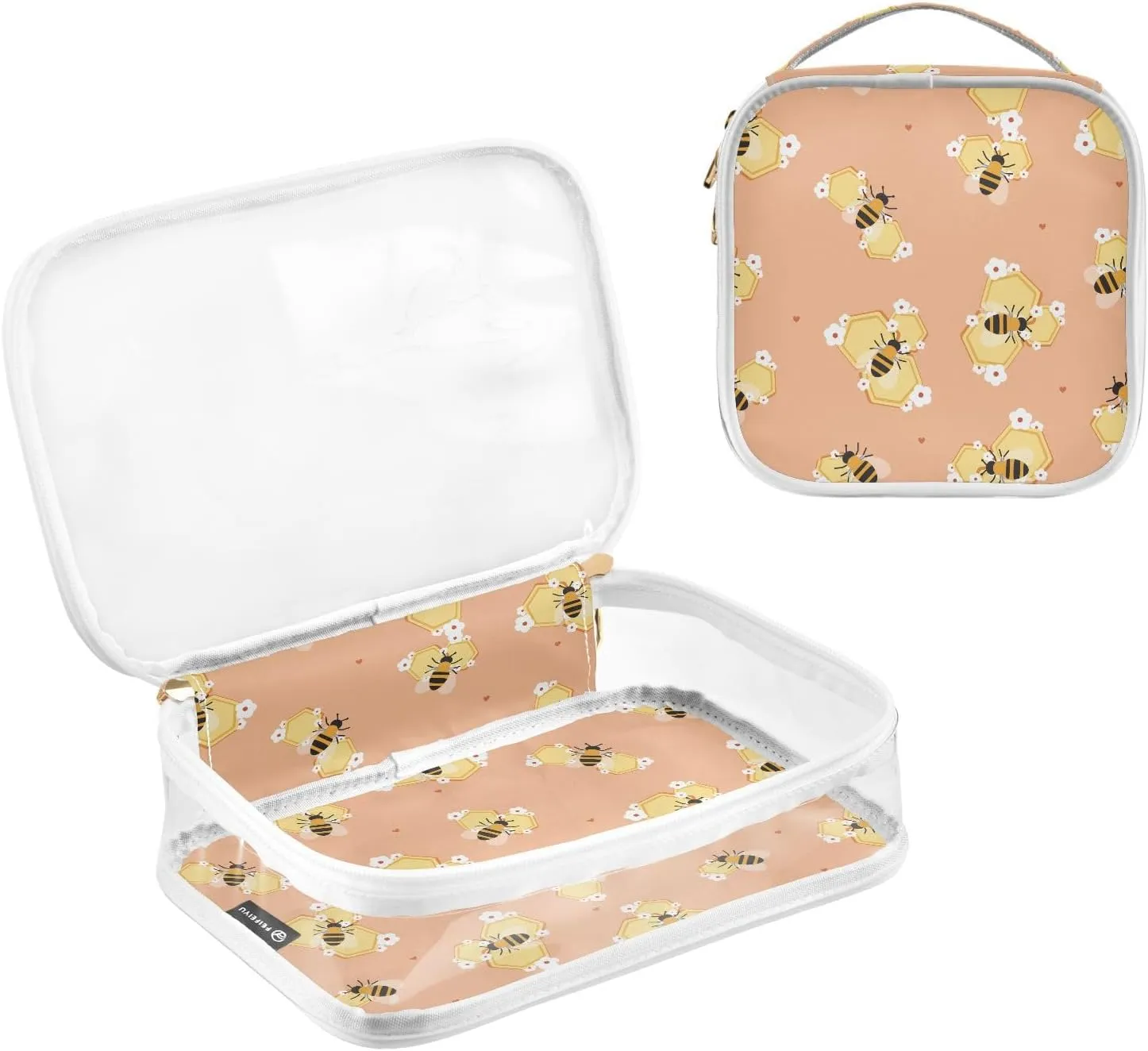 senya Toiletry Bags Bee on A Honeycomb with Honey, Clear Makeup Organizing Bag for Women Men, Waterproof Makeup Bag Travel Cosmetic Bags for Bathroom, Business, Vacation - 2 Pack