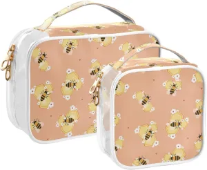 senya Toiletry Bags Bee on A Honeycomb with Honey, Clear Makeup Organizing Bag for Women Men, Waterproof Makeup Bag Travel Cosmetic Bags for Bathroom, Business, Vacation - 2 Pack