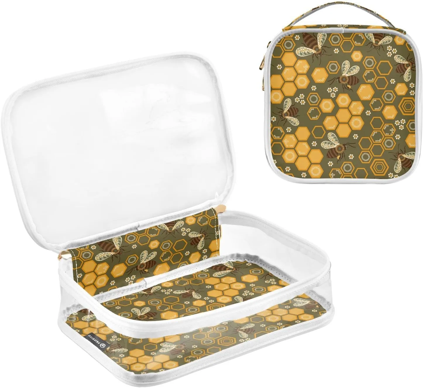 senya Toiletry Bags Hive Bees Flowers, Clear Makeup Organizing Bag for Women Men, Waterproof Makeup Bag Travel Cosmetic Bags for Bathroom, Business, Vacation - 2 Pack