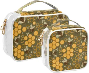 senya Toiletry Bags Hive Bees Flowers, Clear Makeup Organizing Bag for Women Men, Waterproof Makeup Bag Travel Cosmetic Bags for Bathroom, Business, Vacation - 2 Pack