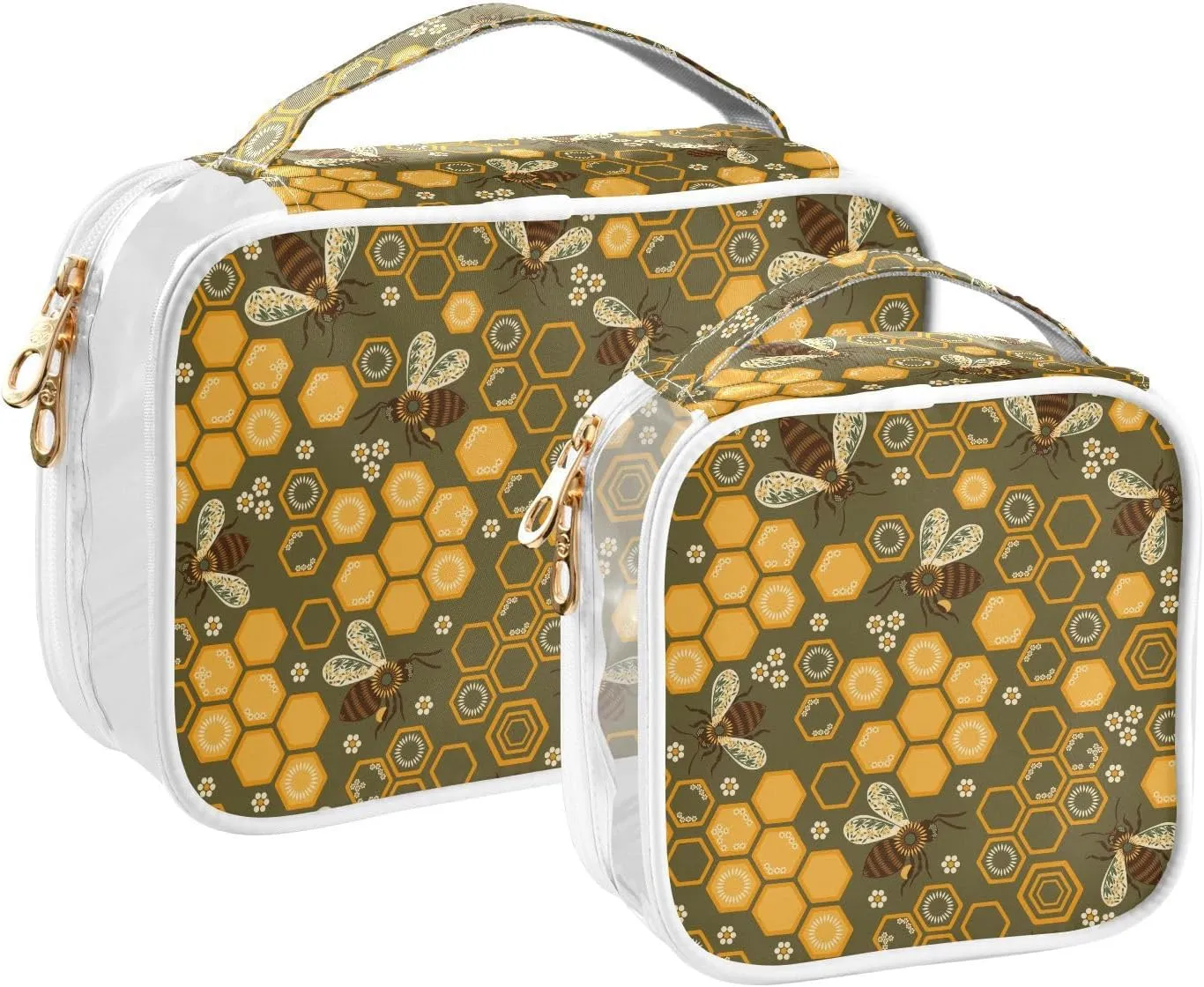 senya Toiletry Bags Hive Bees Flowers, Clear Makeup Organizing Bag for Women Men, Waterproof Makeup Bag Travel Cosmetic Bags for Bathroom, Business, Vacation - 2 Pack