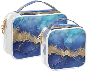 senya Toiletry Bags Wavy Marbled, Clear Makeup Organizing Bag for Women Men, Waterproof Makeup Bag Travel Cosmetic Bags for Bathroom, Business, Vacation - 2 Pack