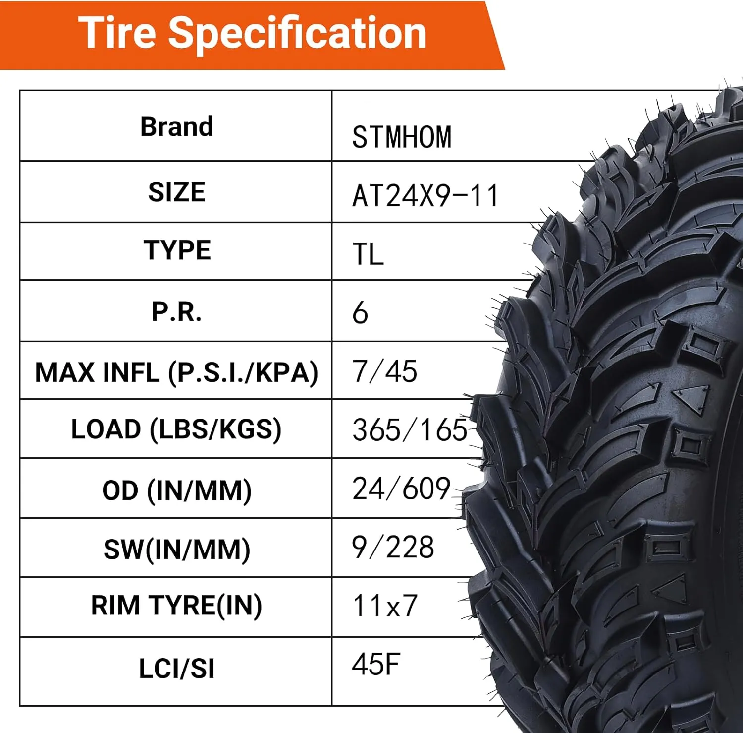 Set of 4 ATV ＆ UTV Tires TROPOW All Terrain Tires atv tires 24x9-11 Front＆24x9-11 Rear, 6PR Tubeless