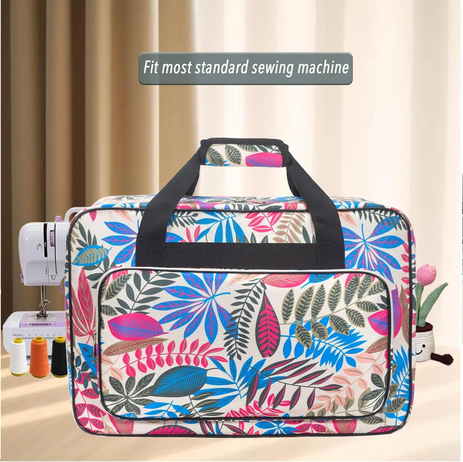 Sewing Machine Carrying Case，Sewing Machine Carrying Case Tote Bag，Universal Tote Storage Bag with Pockets and Handles, Suitable for Most Standard Singer, Janome (Milk White)