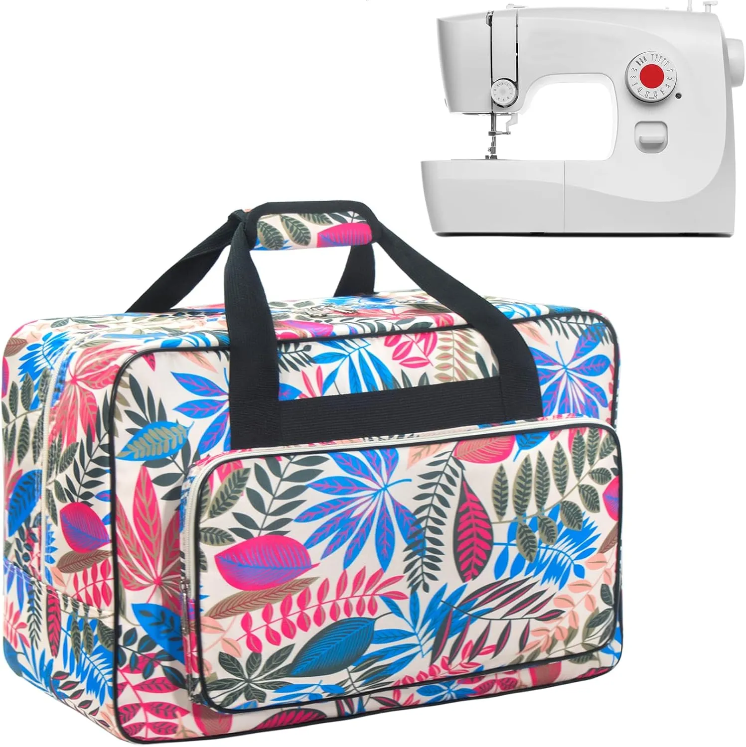 Sewing Machine Carrying Case，Sewing Machine Carrying Case Tote Bag，Universal Tote Storage Bag with Pockets and Handles, Suitable for Most Standard Singer, Janome (Milk White)