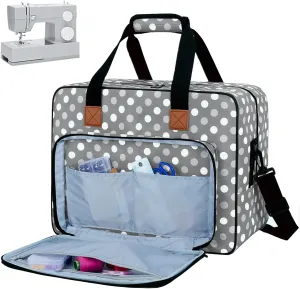 Sewing Machine Case, Sewing Machine Carrying Case Tote Bag，Universal Tote Bag with Shoulder Strap Compatible with Singer, Janome (Gray Dots)