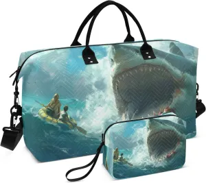 Shark Biting The Raft Travel Duffel Bags with Toiletry Bag for Travel Gym Yoga Weekender Bag