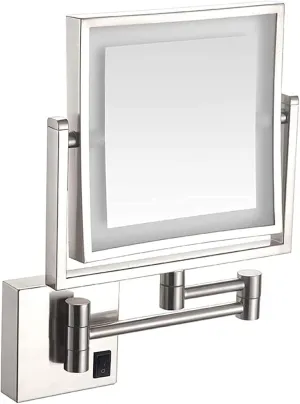 Shaving Mirror Wall Mounted with LED Lighted Rechargeable Double Sided 3X Magnifying 360 Rotation Cosmetic Vanity Mirror Extendable Arm for Bathroom Hotel