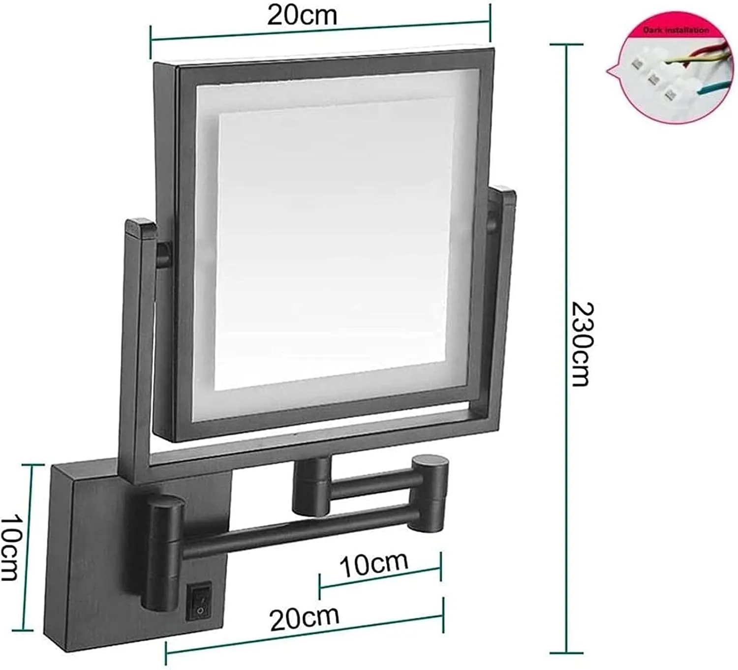 Shaving Mirror Wall Mounted with LED Lighted Rechargeable Double Sided 3X Magnifying 360 Rotation Cosmetic Vanity Mirror Extendable Arm for Bathroom Hotel