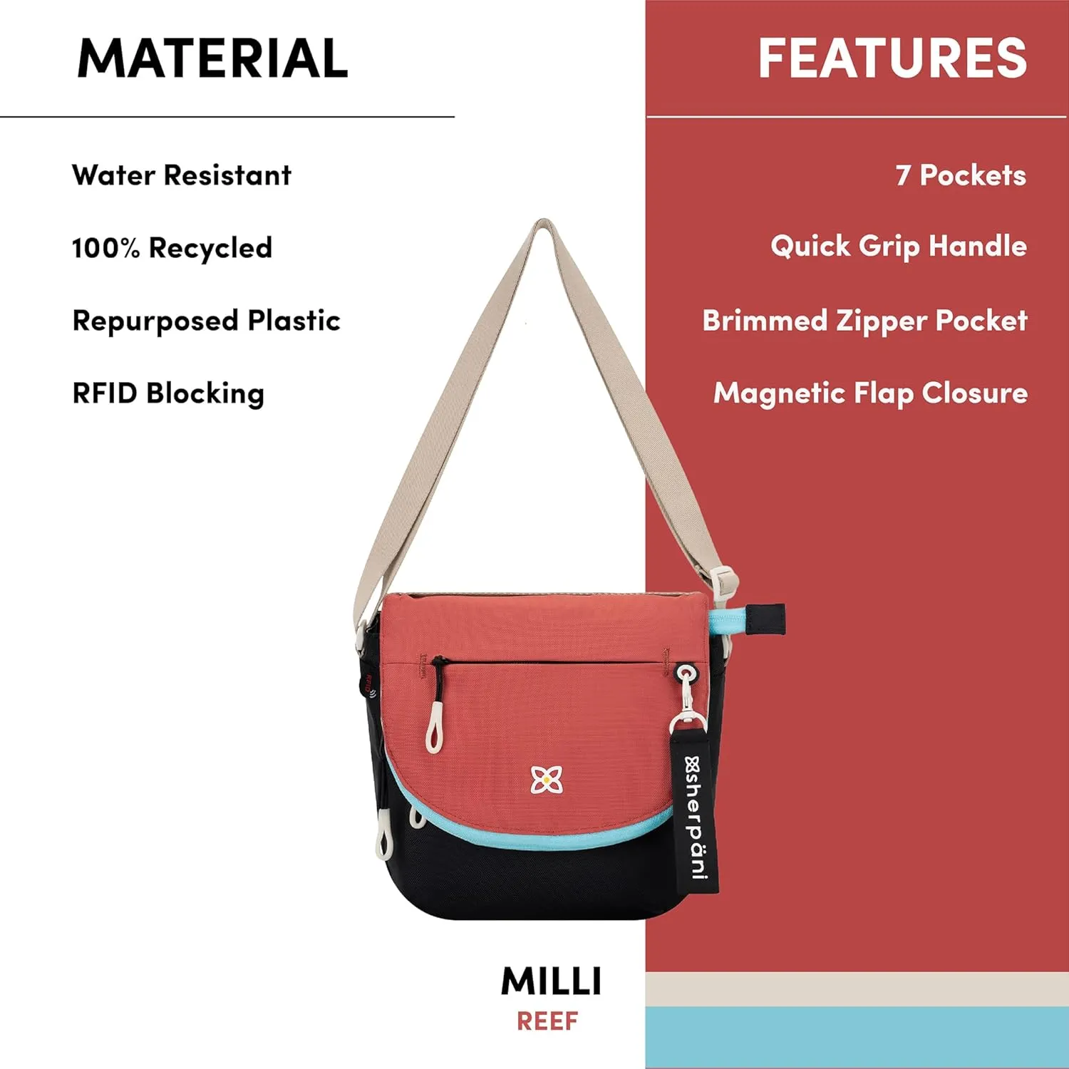 Sherpani Milli, Nylon Flap Crossbody Purse, Medium Shoulder Bag, Travel Crossbody Bags for Women, RFID Protection