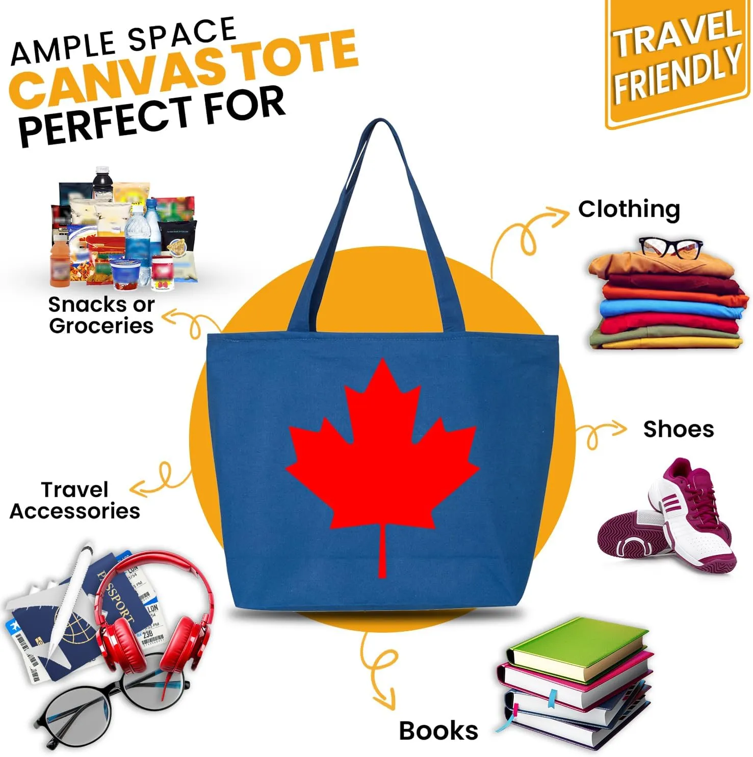 shop4ever Canada Leaf Heavy Canvas Tote with Zipper Canadian Flag Reusable Shopping Bag Zip