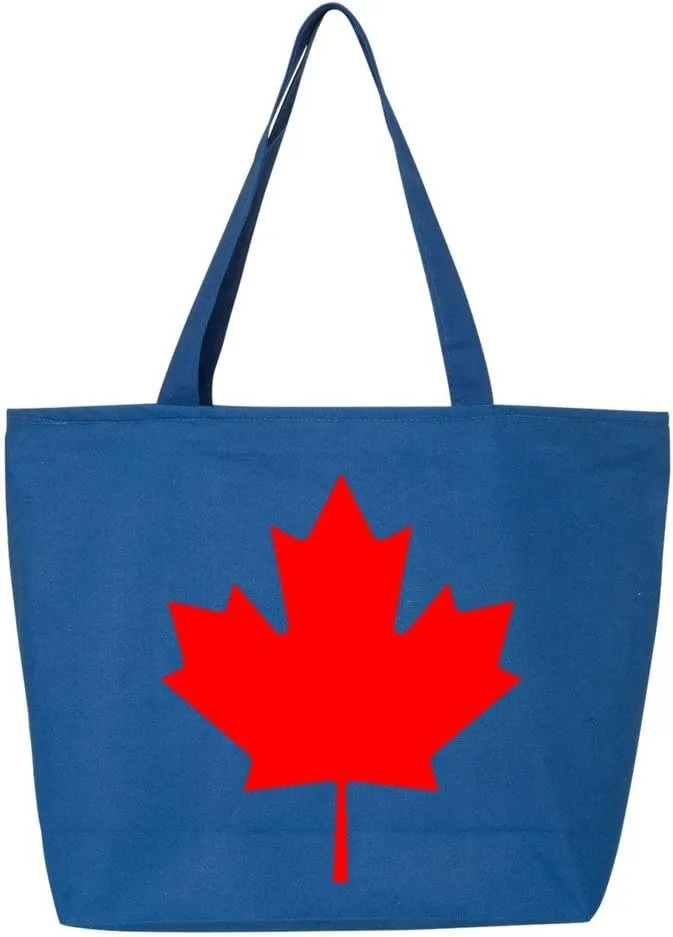 shop4ever Canada Leaf Heavy Canvas Tote with Zipper Canadian Flag Reusable Shopping Bag Zip