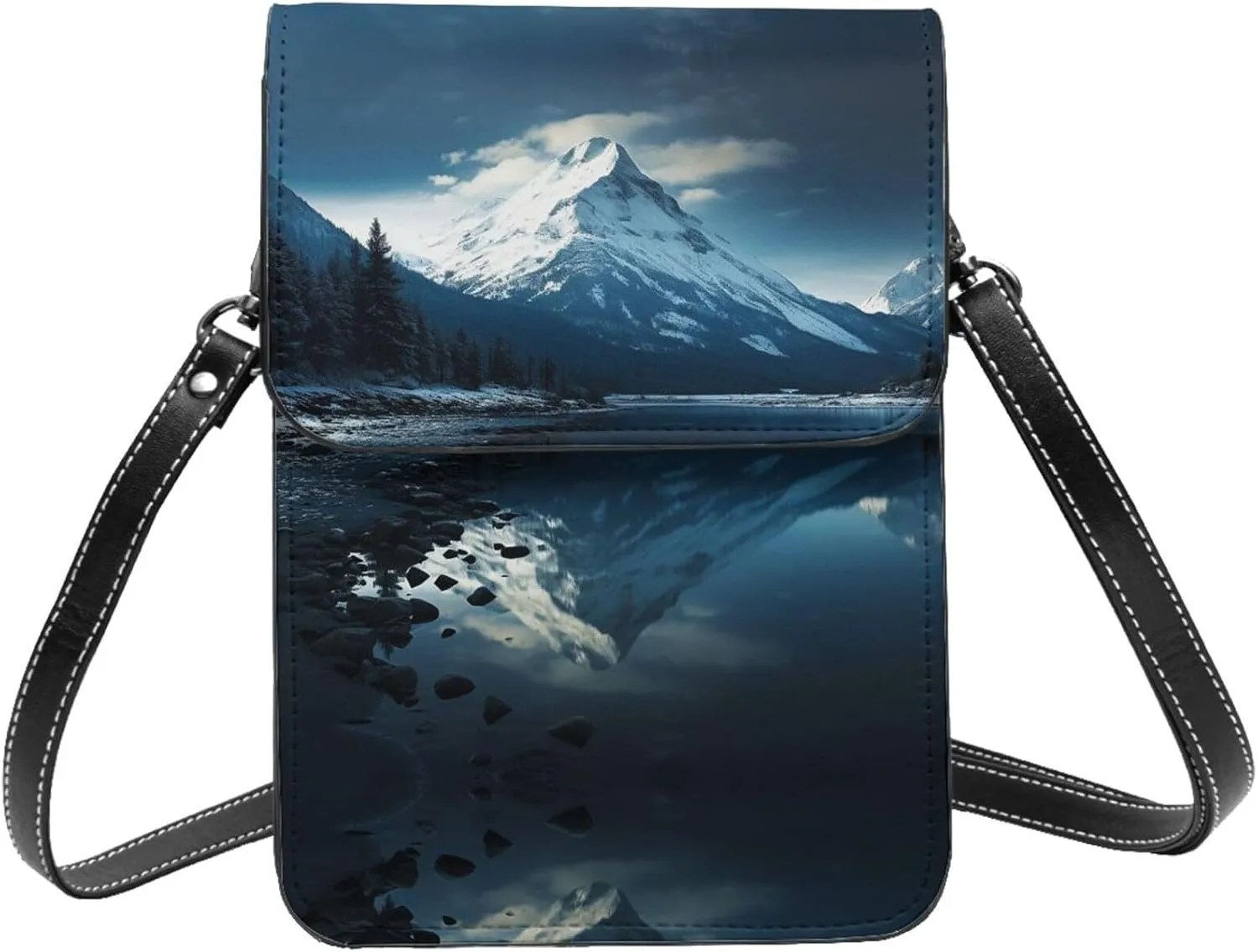 Shoulder Bag Crossbody Cell Phone Purse Reflection Of Snowy Mountain On Body Of Water Under Printed Crossbody Bags