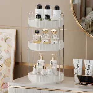 shuang qing Rotating Makeup Organizer for Vanity 3 Tier, High-Capacity Skincare Clear Make Up Storage Perfume Organizers Cosmetic Dresser Organizer Countertop 360 Spinning (Cream White)