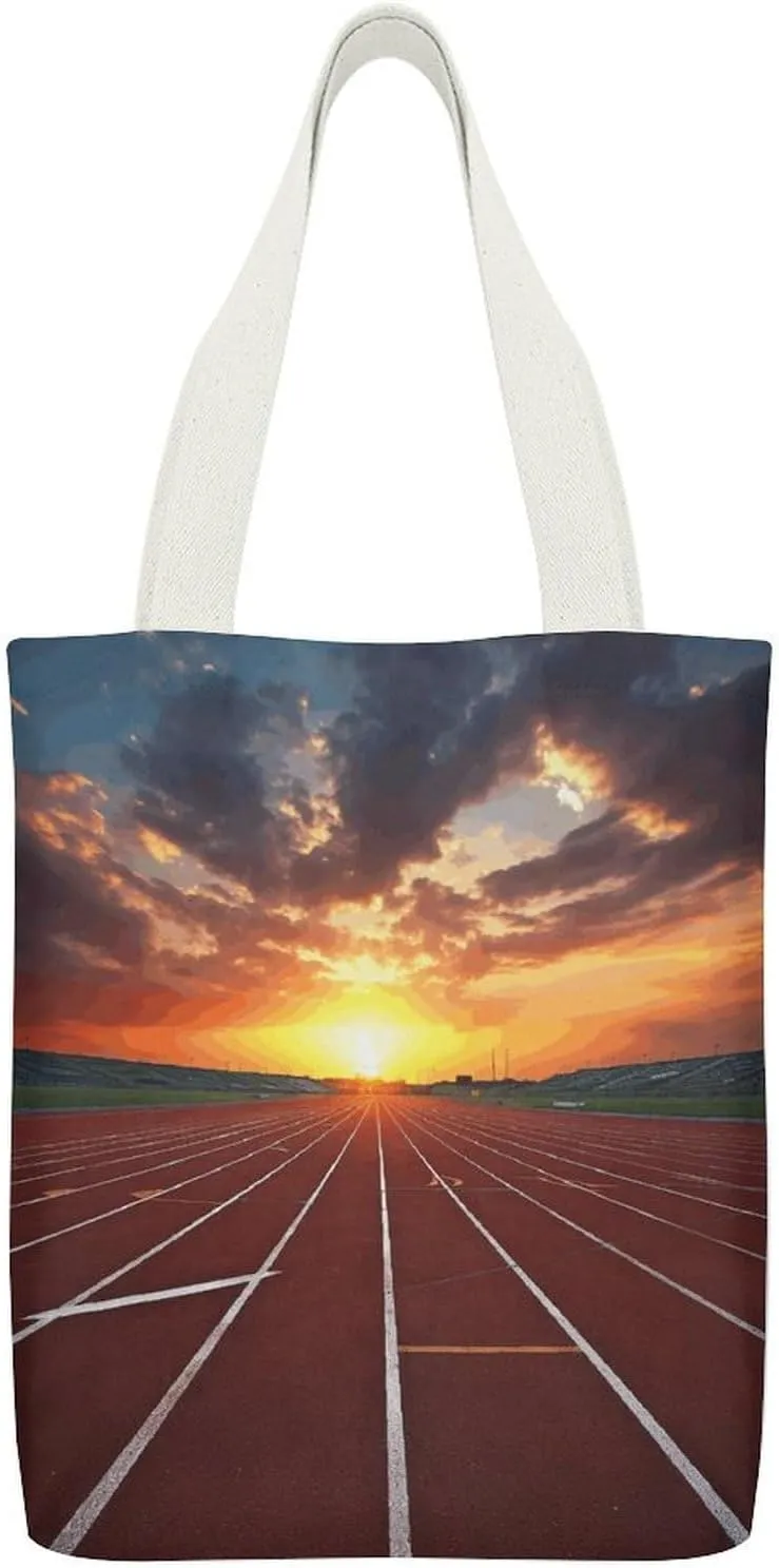 Single-sided Printed Canvas Handbag,Dusk Running Track Print Simple Handbag,single Shoulder Tote Bag,canvas Bag