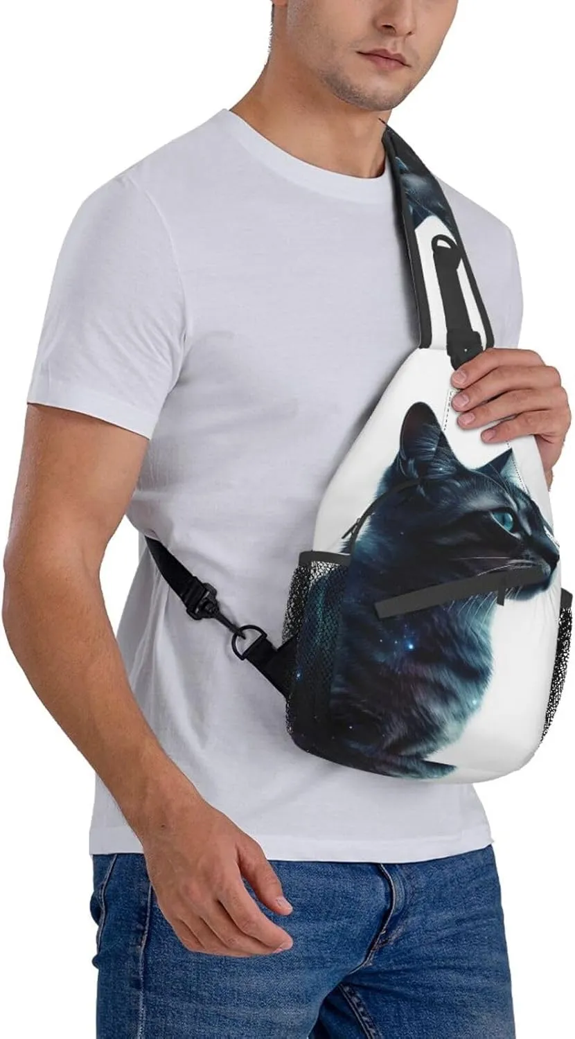 Sling Bag for Women Men Galaxy Animal Cat Cross Chest Bag Diagonally Casual Fashion Travel Hiking Daypack