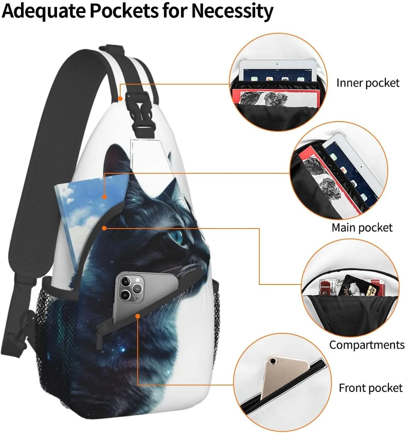 Sling Bag for Women Men Galaxy Animal Cat Cross Chest Bag Diagonally Casual Fashion Travel Hiking Daypack
