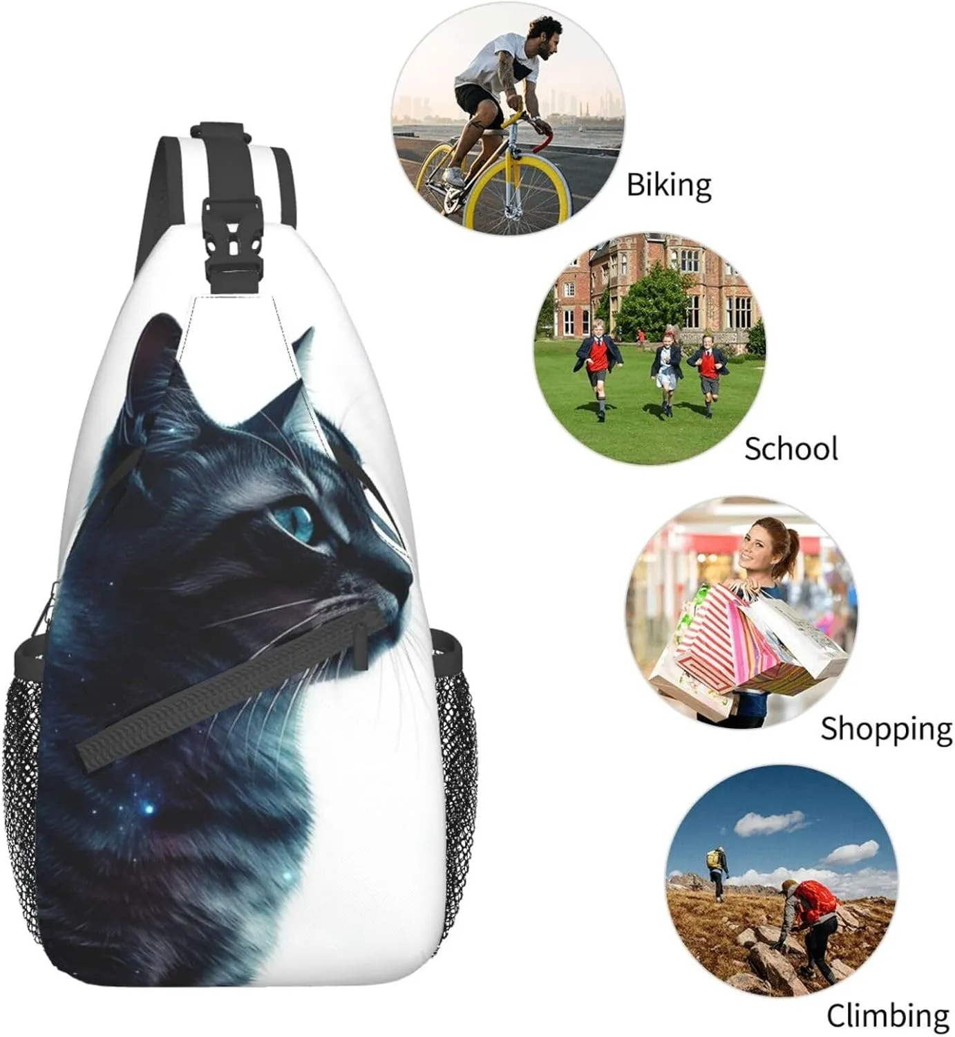 Sling Bag for Women Men Galaxy Animal Cat Cross Chest Bag Diagonally Casual Fashion Travel Hiking Daypack