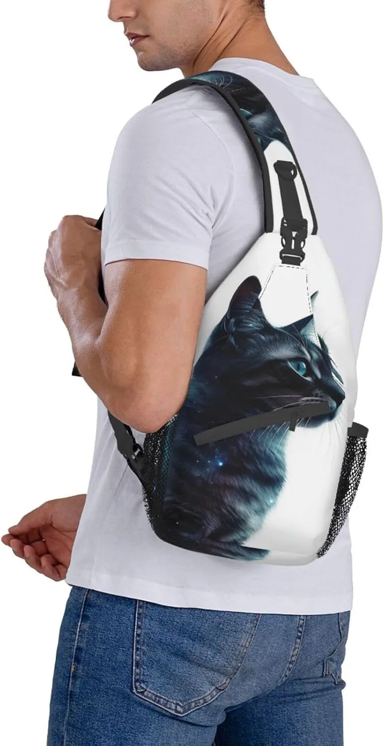 Sling Bag for Women Men Galaxy Animal Cat Cross Chest Bag Diagonally Casual Fashion Travel Hiking Daypack
