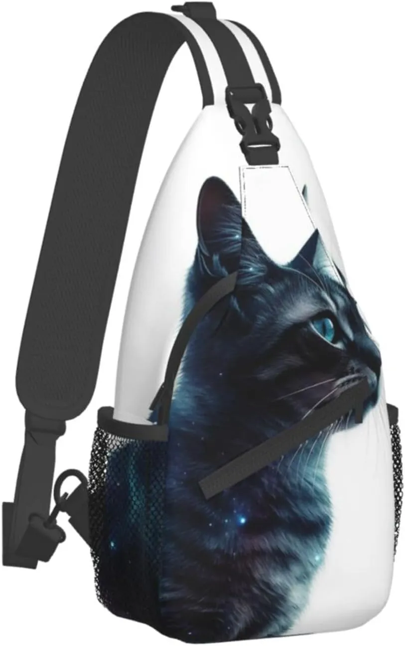 Sling Bag for Women Men Galaxy Animal Cat Cross Chest Bag Diagonally Casual Fashion Travel Hiking Daypack