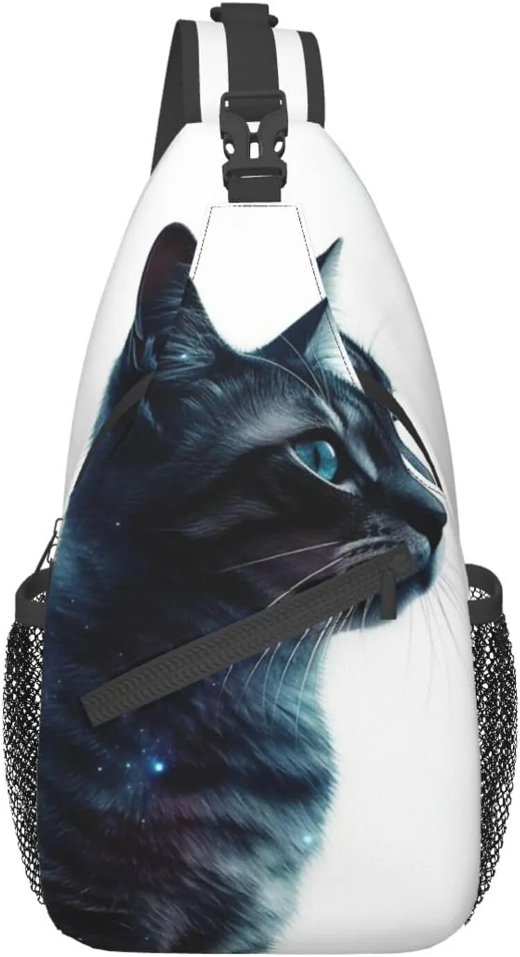 Sling Bag for Women Men Galaxy Animal Cat Cross Chest Bag Diagonally Casual Fashion Travel Hiking Daypack