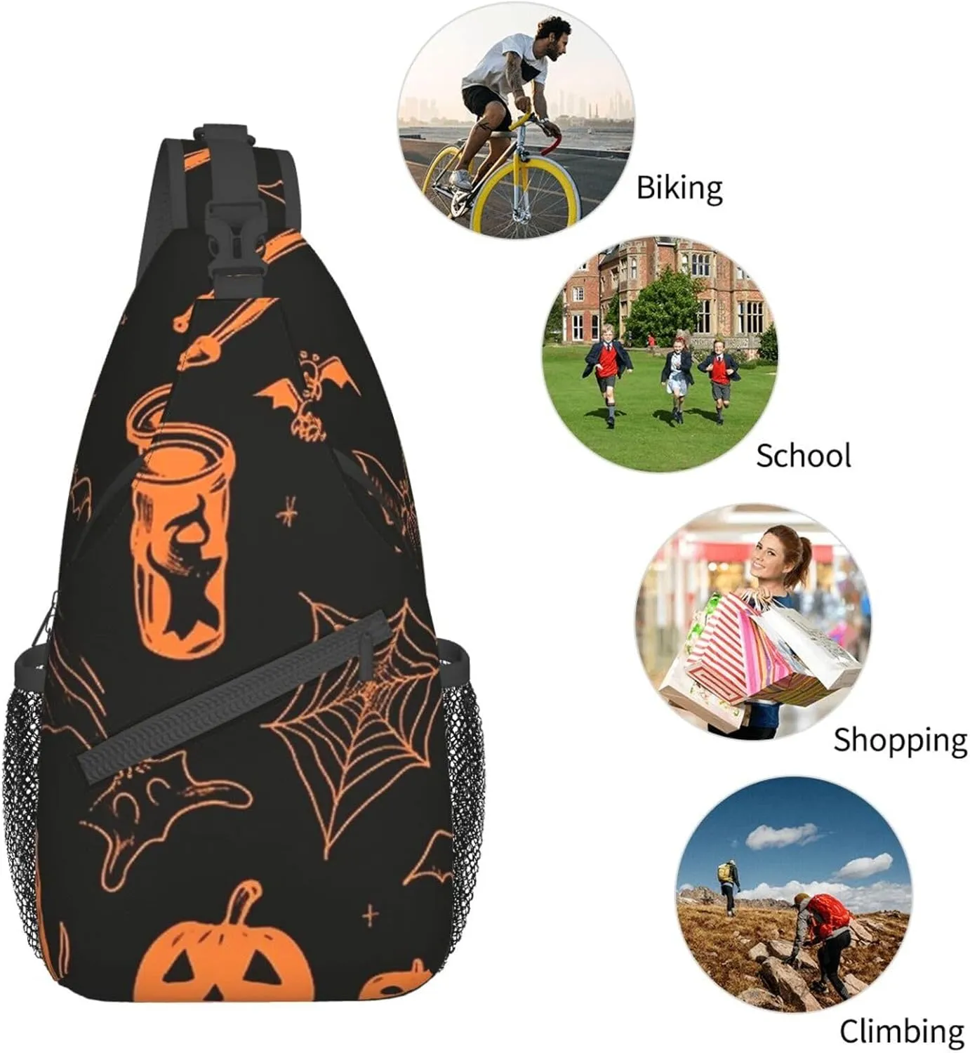 Sling Bag for Women Men Halloween elements Cross Chest Bag Diagonally Casual Fashion Travel Hiking Daypack