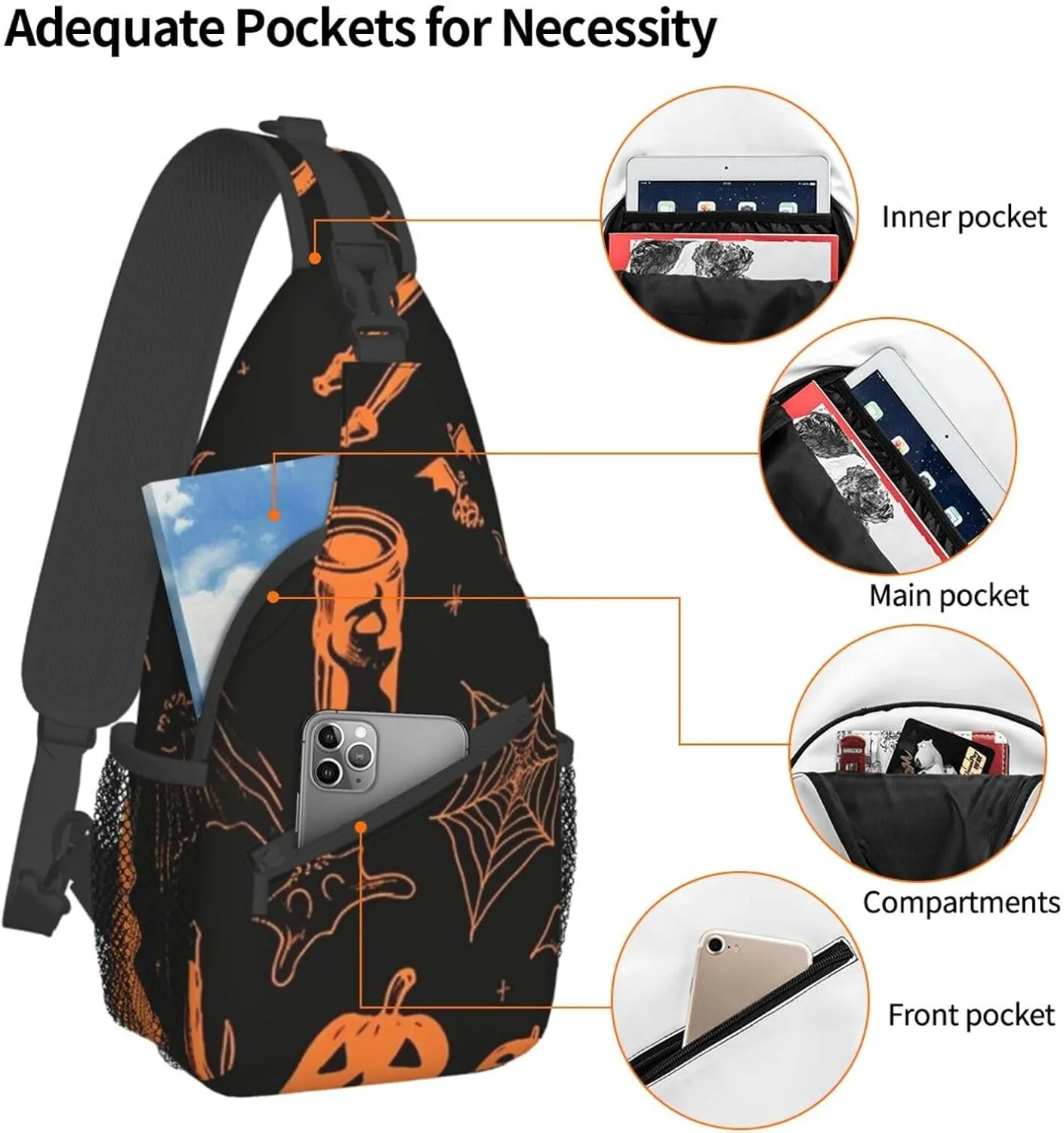 Sling Bag for Women Men Halloween elements Cross Chest Bag Diagonally Casual Fashion Travel Hiking Daypack