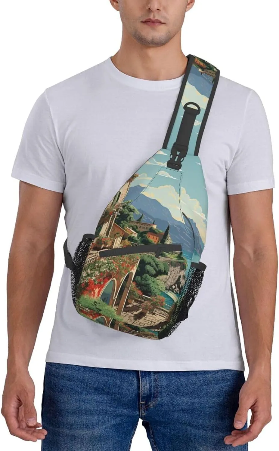 Sling Bag for Women Men Mediterranean Summer Cross Chest Bag Diagonally Casual Fashion Travel Hiking Daypack
