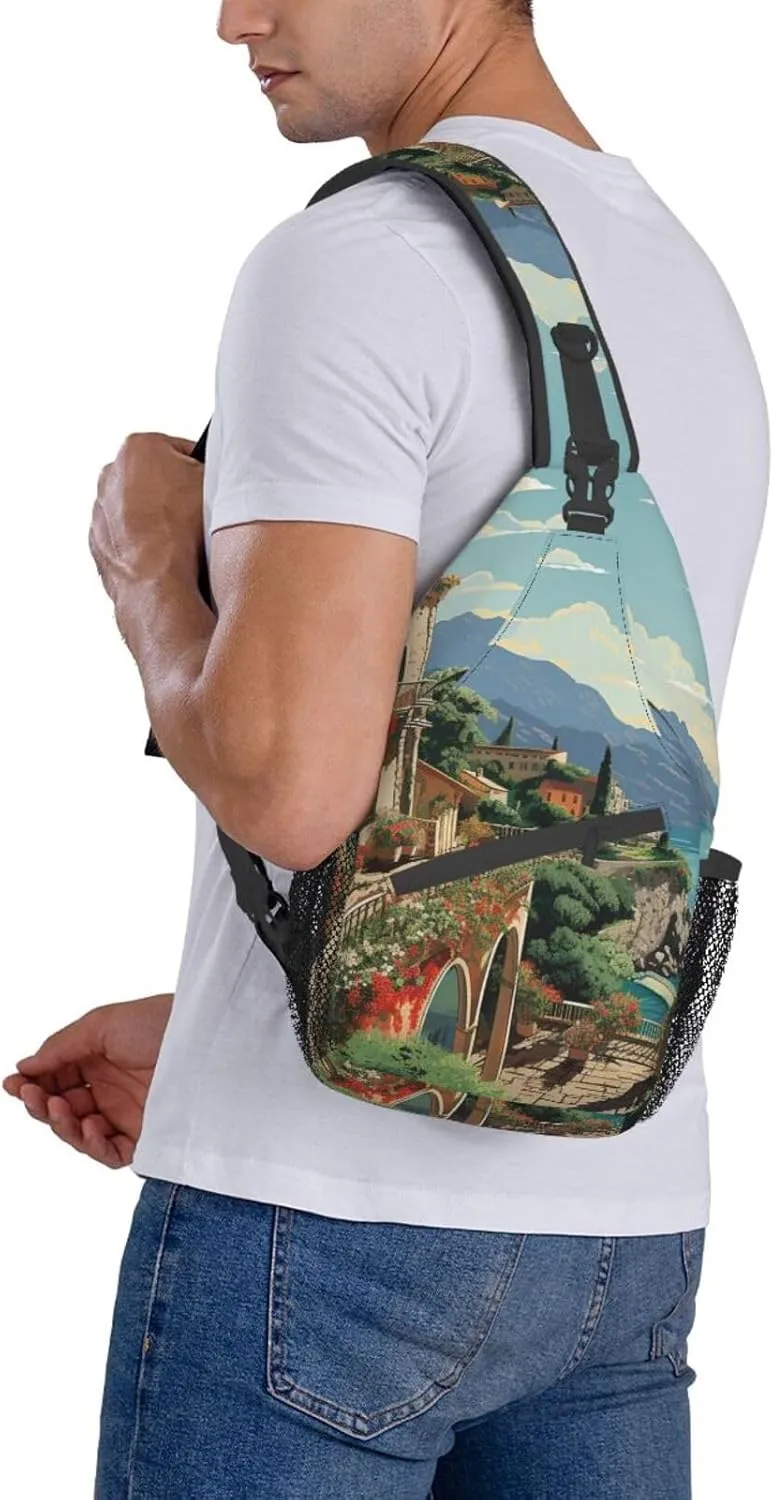 Sling Bag for Women Men Mediterranean Summer Cross Chest Bag Diagonally Casual Fashion Travel Hiking Daypack