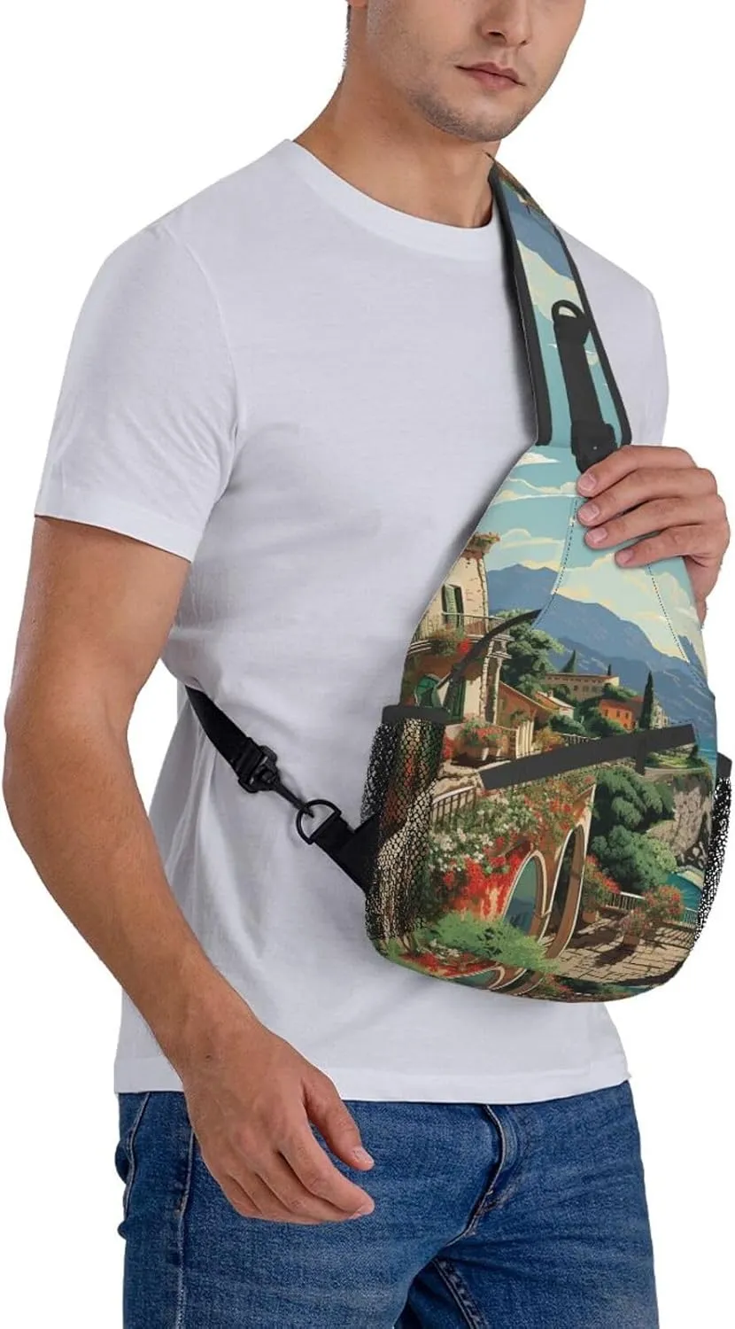 Sling Bag for Women Men Mediterranean Summer Cross Chest Bag Diagonally Casual Fashion Travel Hiking Daypack
