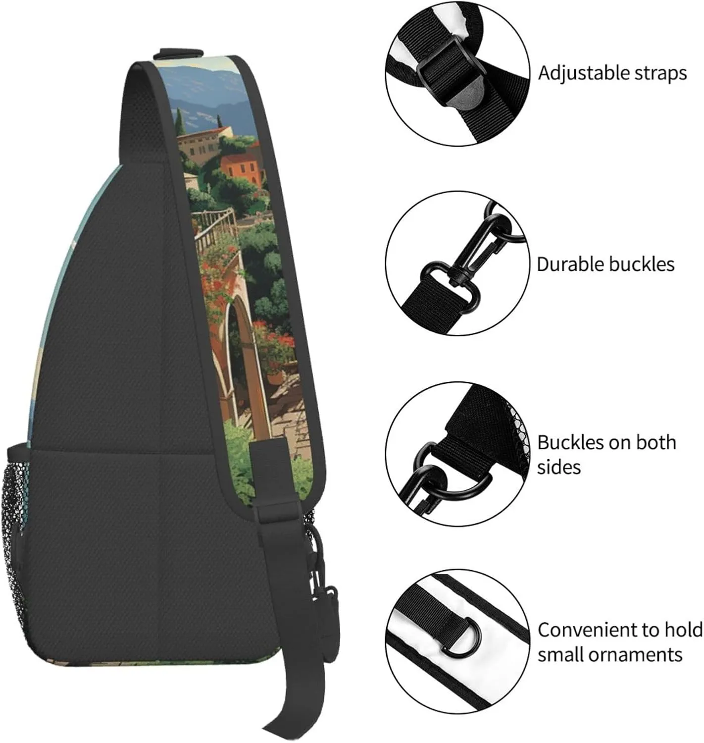 Sling Bag for Women Men Mediterranean Summer Cross Chest Bag Diagonally Casual Fashion Travel Hiking Daypack