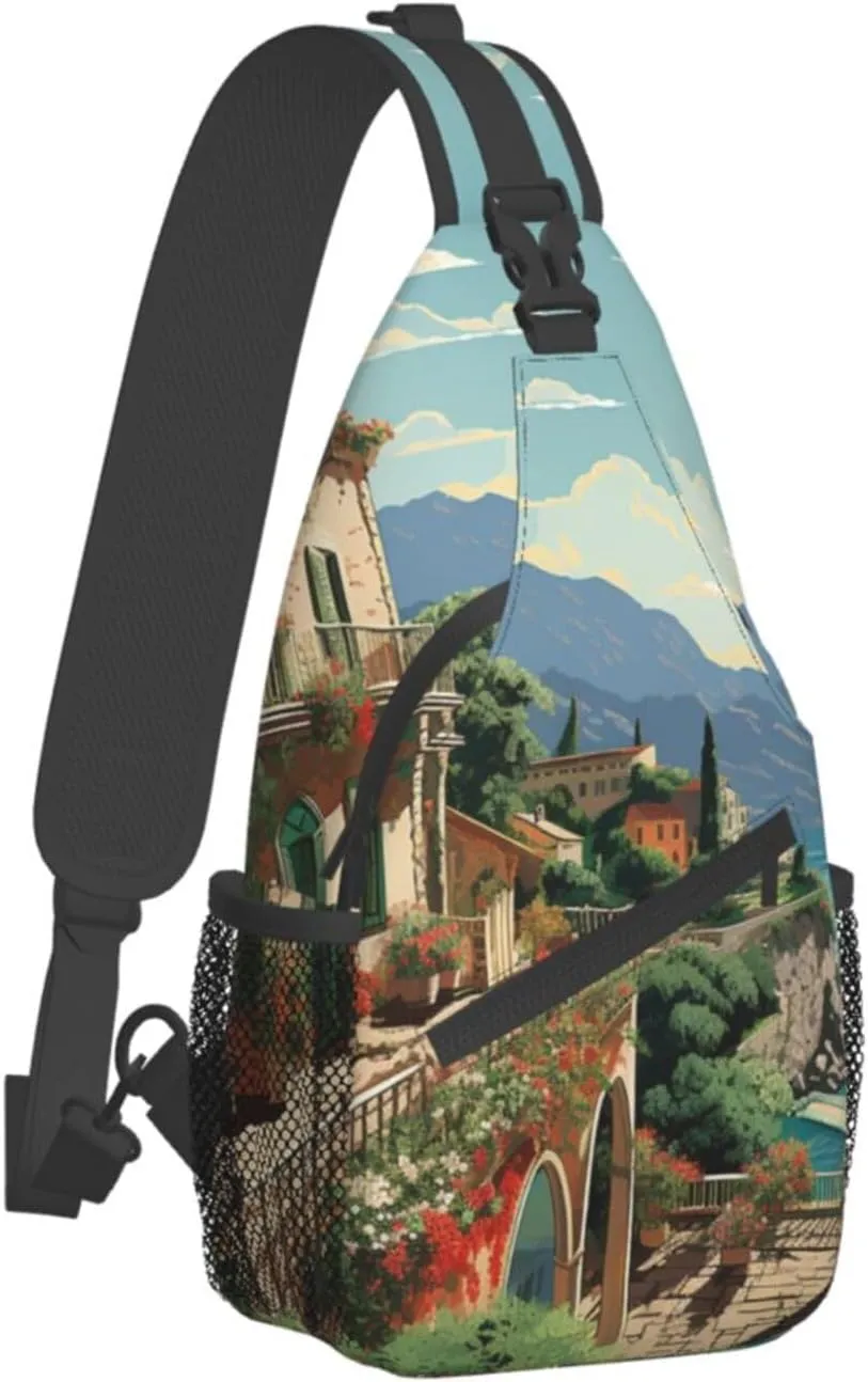 Sling Bag for Women Men Mediterranean Summer Cross Chest Bag Diagonally Casual Fashion Travel Hiking Daypack