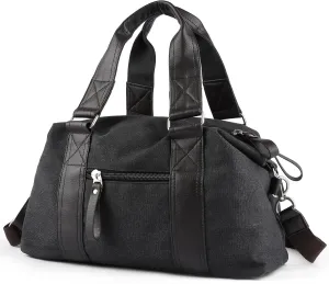 Small Canvas Duffle Bag 17" for Men Women Small Carry On Weekender Bags Heavy Duty Duffel Overnight Bag for Gym Sport Travel Black
