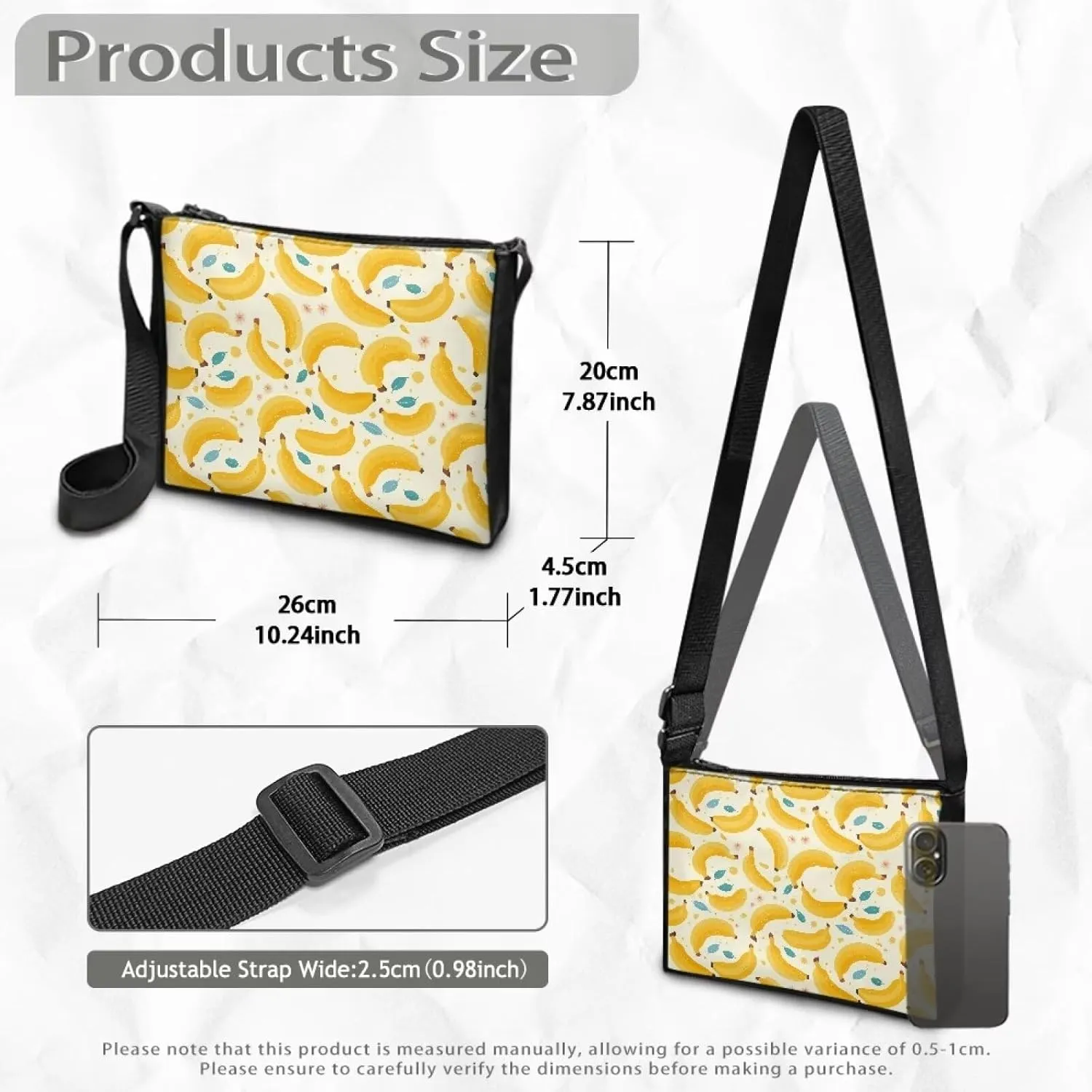 Small Capacity Shoulder Bag for Women Men Crossbody Purse Bags Lightweight Travel Tote Handbag with Zipper Closure