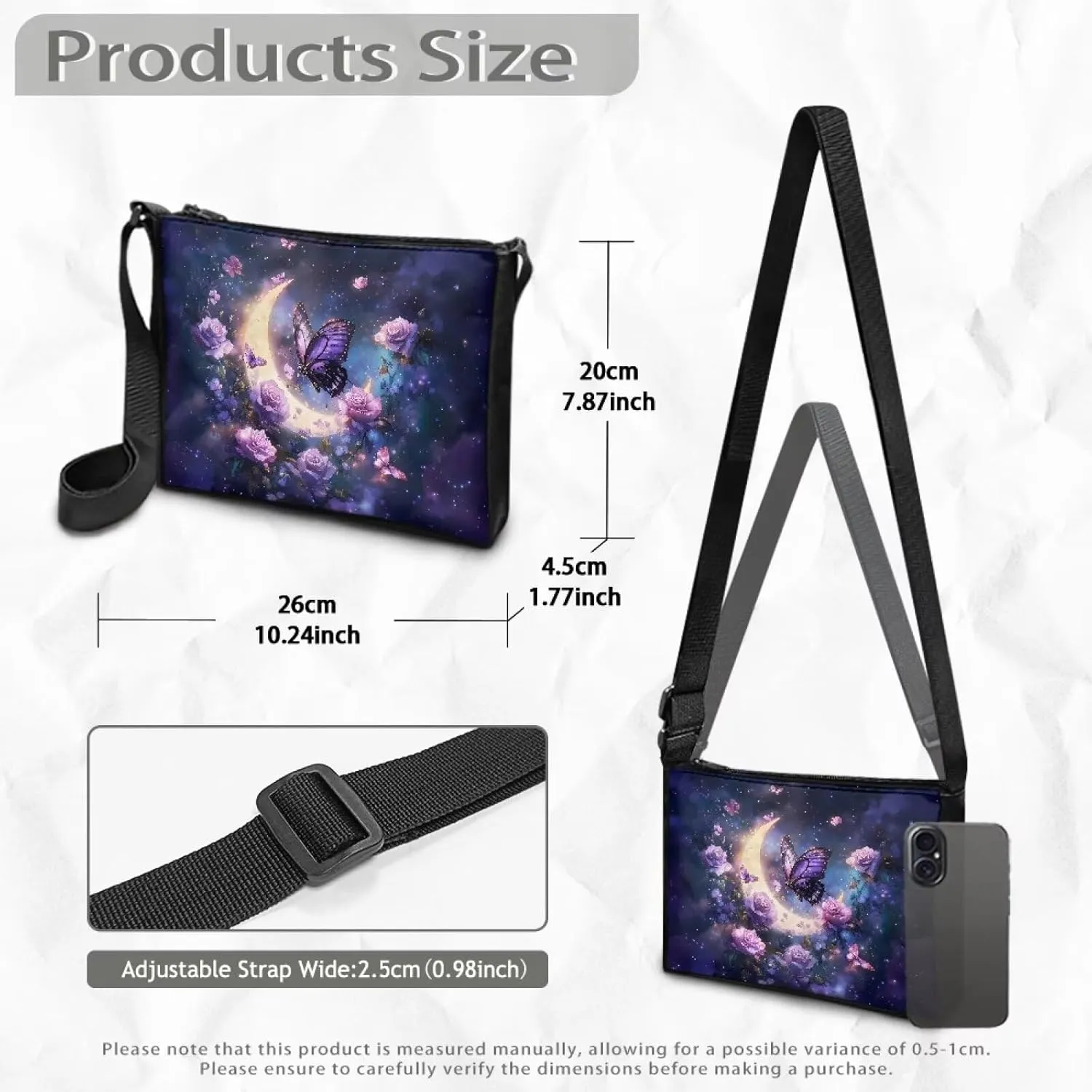 Small Capacity Shoulder Bag for Women Men Crossbody Purse Bags Lightweight Travel Tote Handbag with Zipper Closure