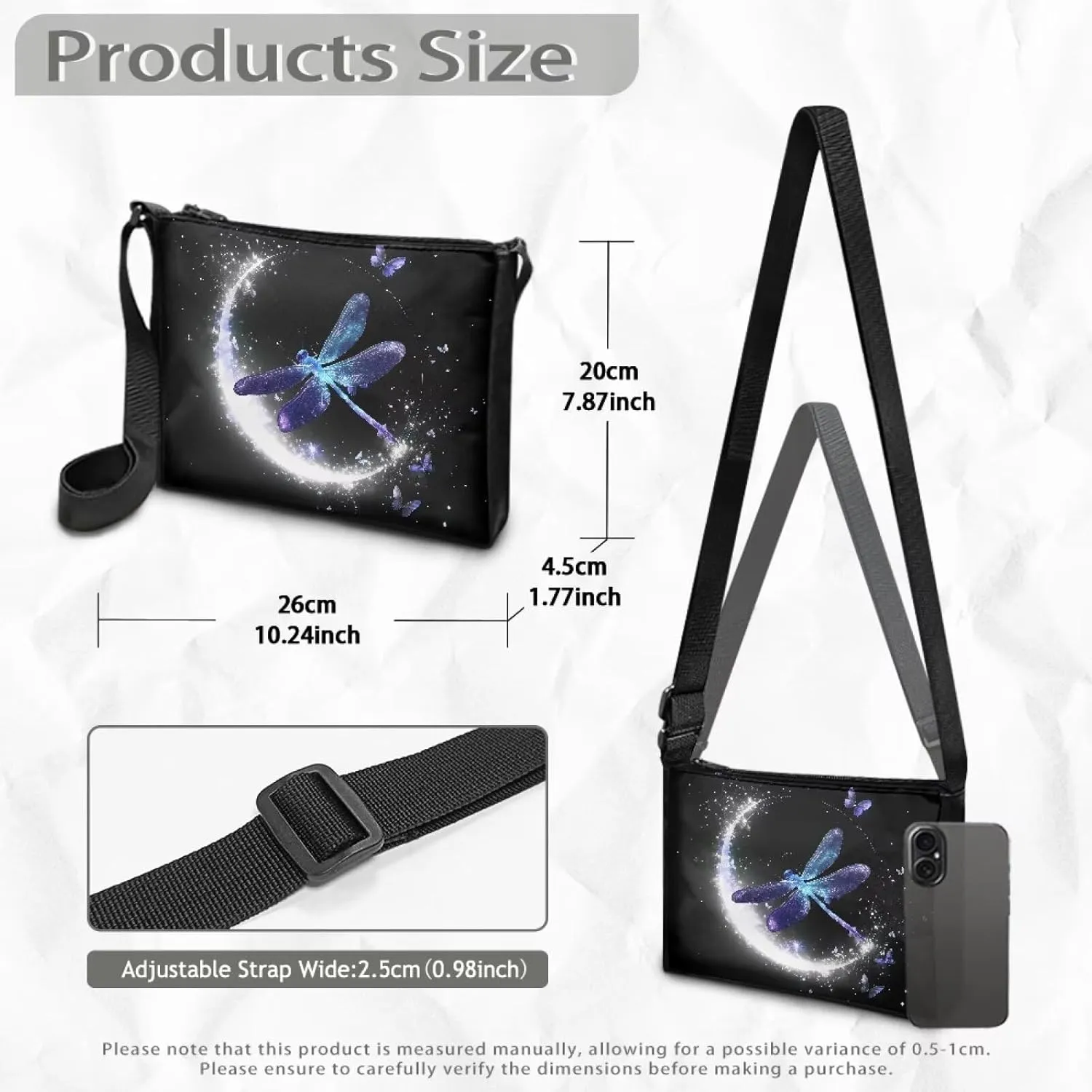 Small Capacity Shoulder Bag for Women Men Crossbody Purse Bags Lightweight Travel Tote Handbag with Zipper Closure