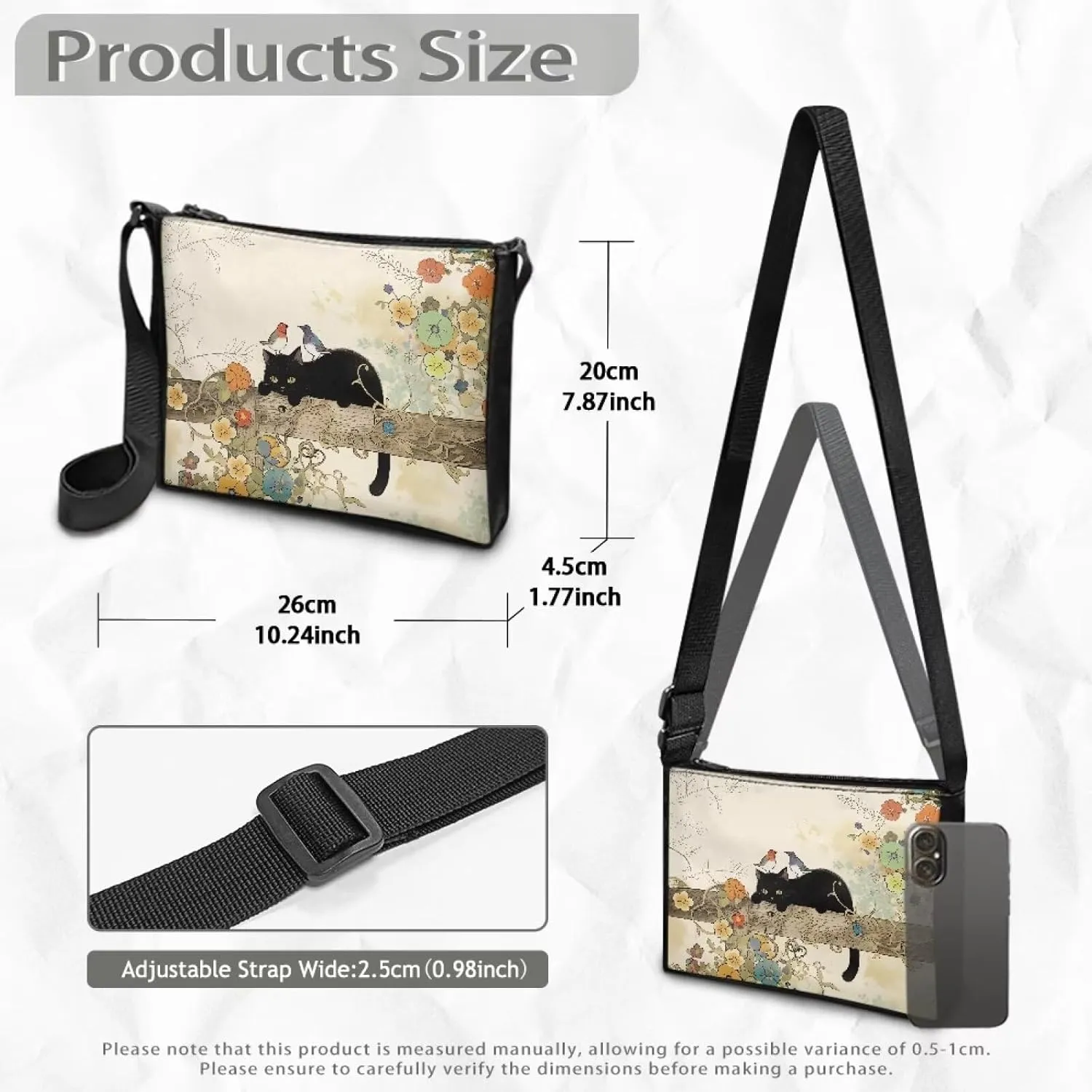 Small Capacity Shoulder Bag for Women Men Crossbody Purse Bags Lightweight Travel Tote Handbag with Zipper Closure